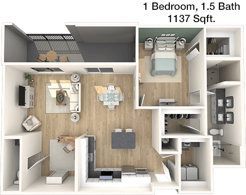 1,137 sq ft floorplan layout