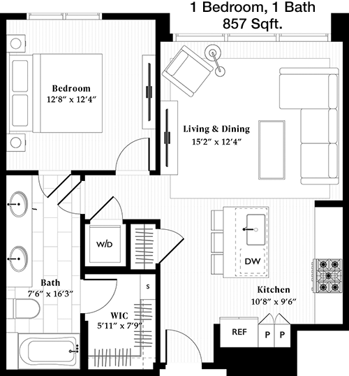 857 sq ft floorplan layout