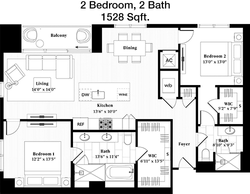 1,528 sq ft floorplan layout