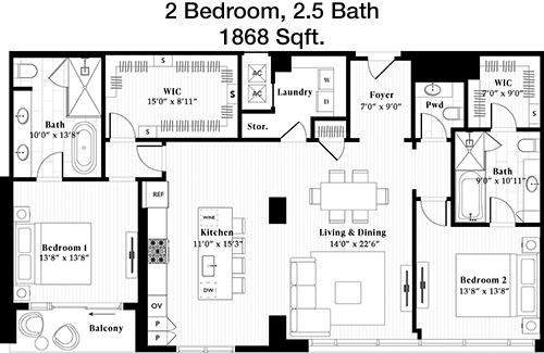 1,868 sq ft floorplan layout