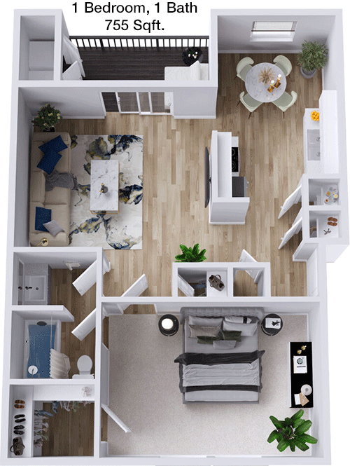 755 sq ft floorplan layout