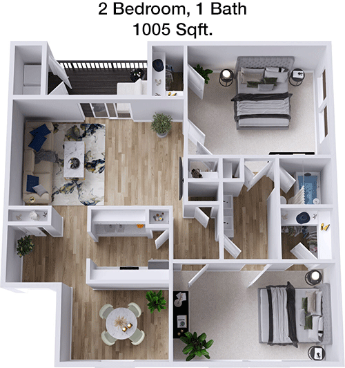 1,005 sq ft floorplan layout