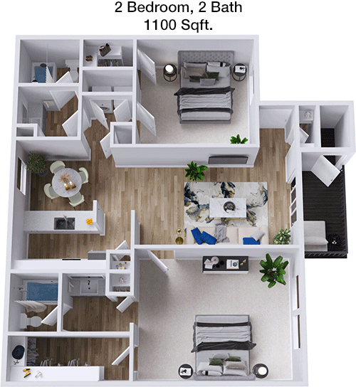 1,100 sq ft floorplan layout