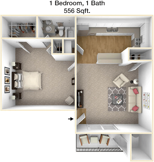 556 sq ft floorplan layout