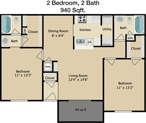 940 sq ft floorplan layout