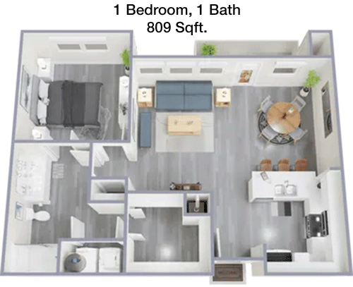 809 sq ft floorplan layout