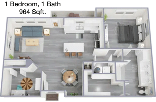 964 sq ft floorplan layout