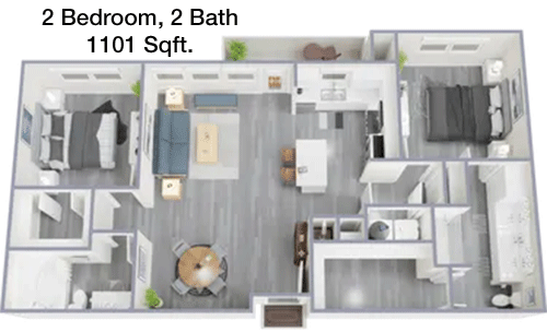 1,101 sq ft floorplan layout