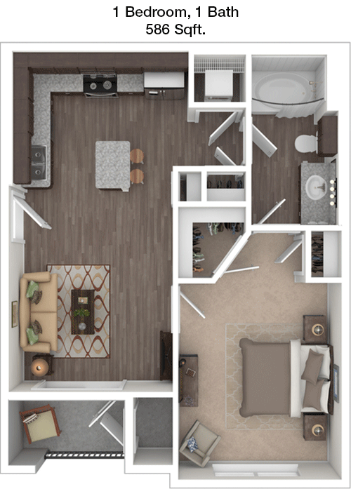 586 sq ft floorplan layout