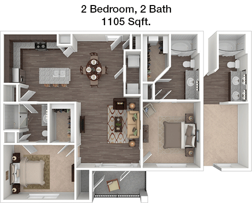 1,105 sq ft floorplan layout