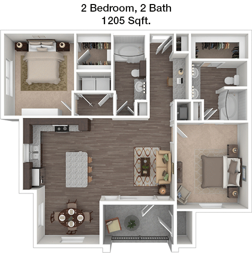1,205 sq ft floorplan layout