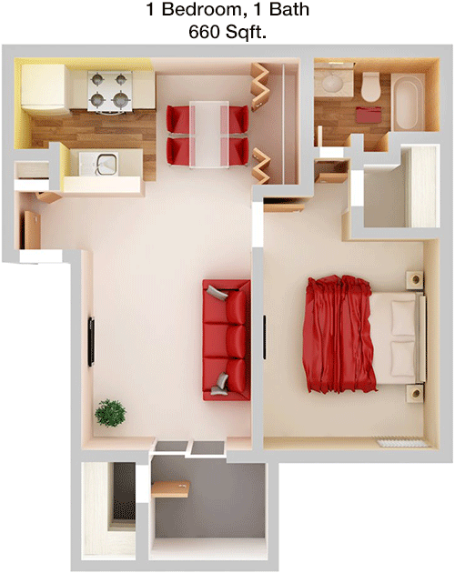 660 sq ft floorplan layout