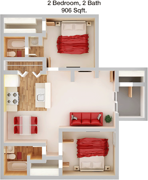 906 sq ft floorplan layout