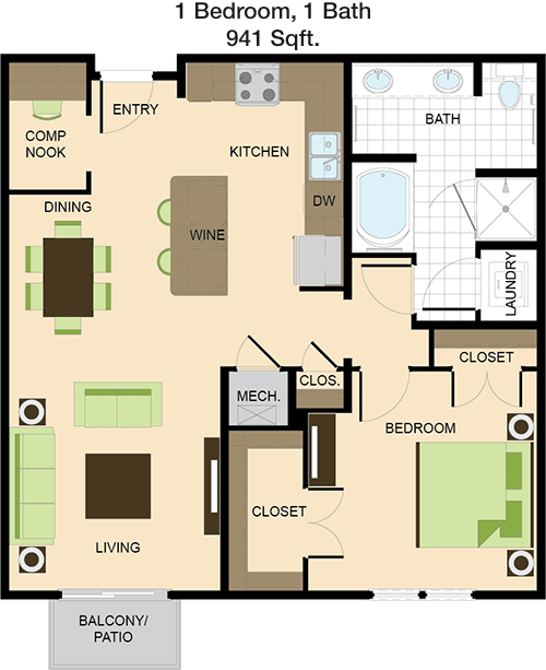 941 sq ft floorplan layout