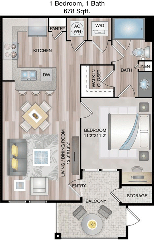 678 sq ft floorplan layout