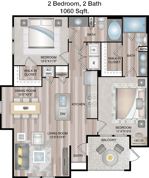 1,060 sq ft floorplan layout