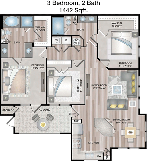 1,442 sq ft floorplan layout