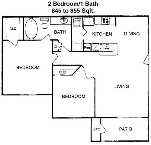 845 sq ft floorplan layout