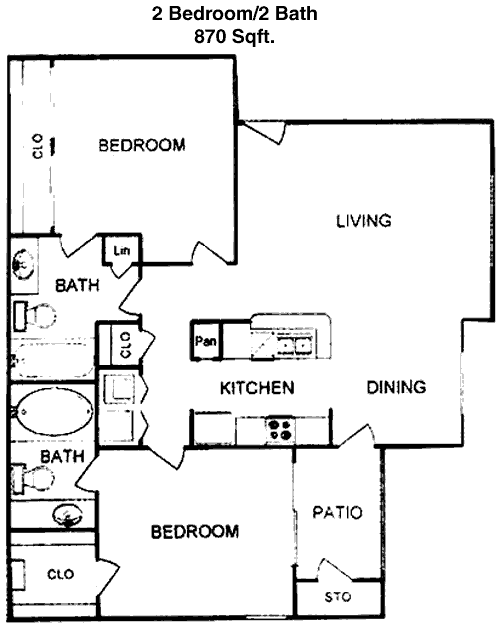 870 sq ft floorplan layout