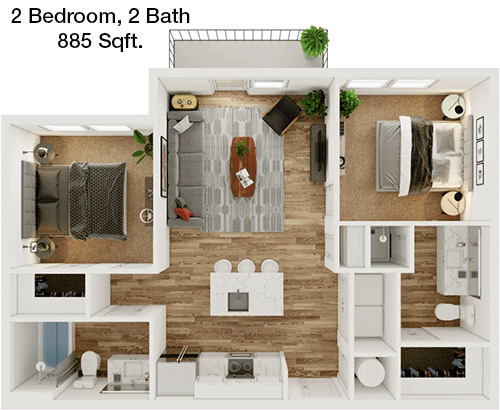 885 sq ft floorplan layout