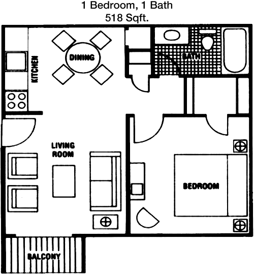 518 sq ft floorplan layout
