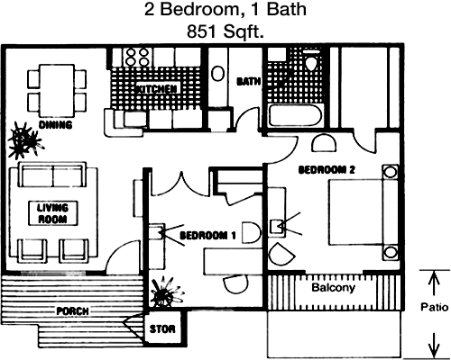 851 sq ft floorplan layout