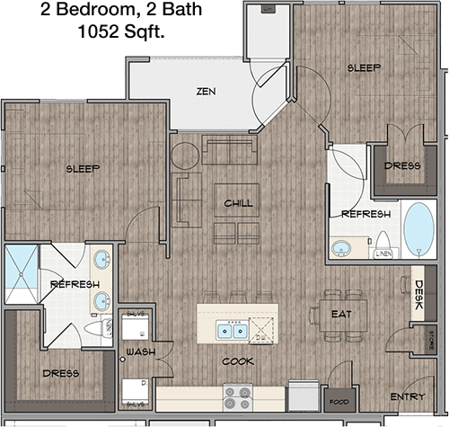 1,052 sq ft floorplan layout
