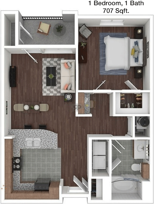 707 sq ft floorplan layout