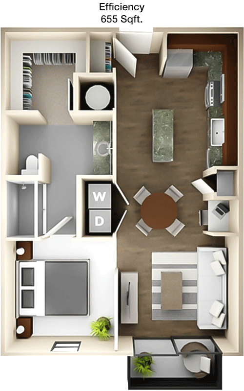 655 sq ft floorplan layout