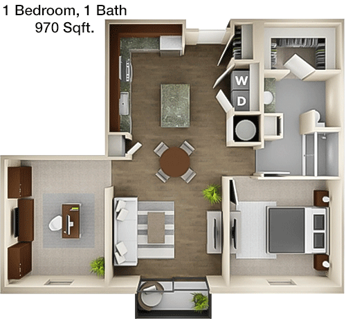 970 sq ft floorplan layout