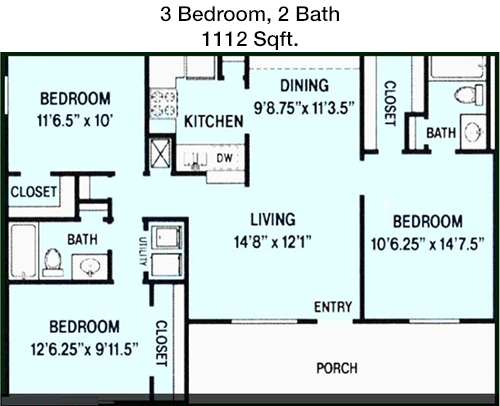 1,112 sq ft floorplan layout