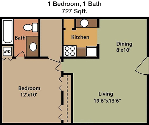 727 sq ft floorplan layout
