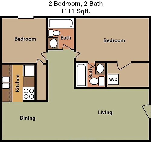 1,111 sq ft floorplan layout