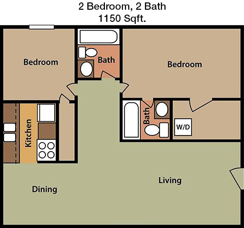 1,150 sq ft floorplan layout