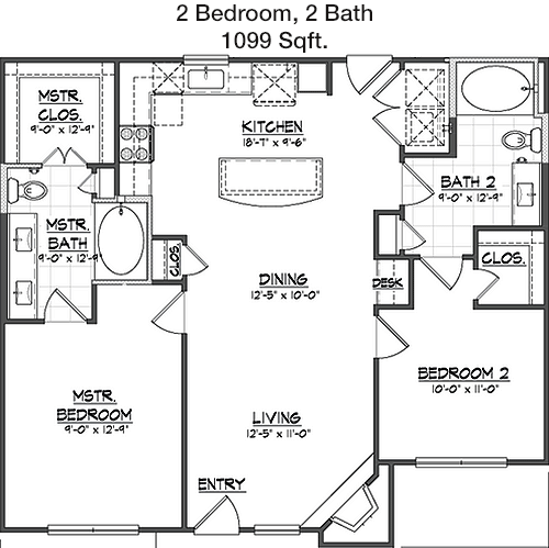 1,099 sq ft floorplan layout