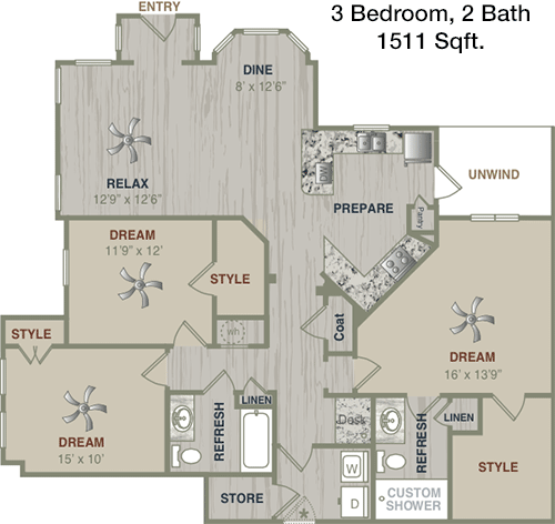 1,511 sq ft floorplan layout