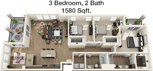 1,580 sq ft floorplan layout