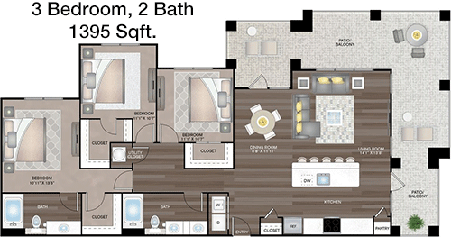 1,395 sq ft floorplan layout