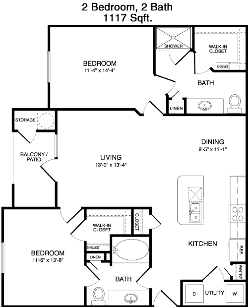 1,117 sq ft floorplan layout