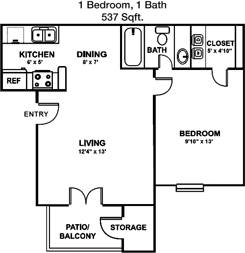 537 sq ft floorplan layout
