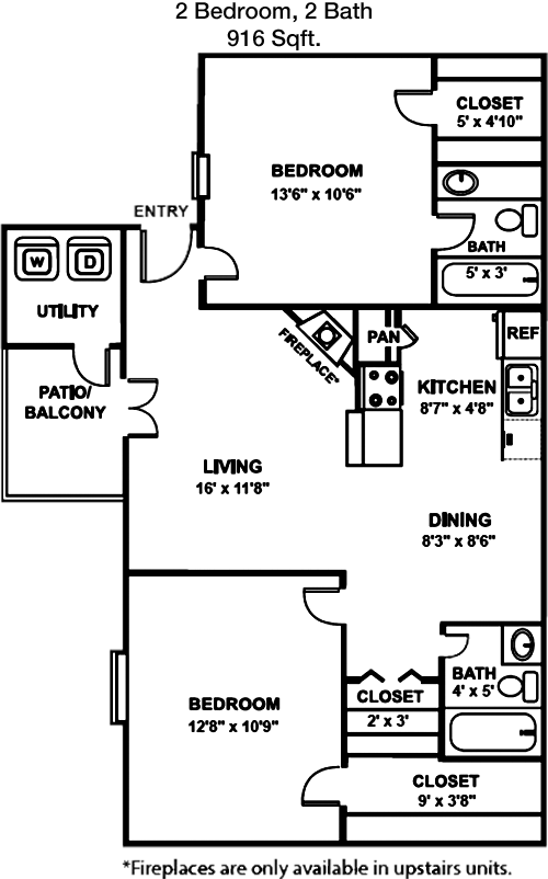 916 sq ft floorplan layout