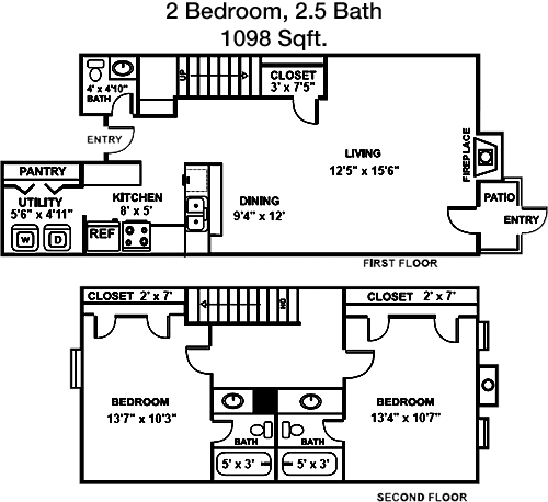 1,098 sq ft floorplan layout