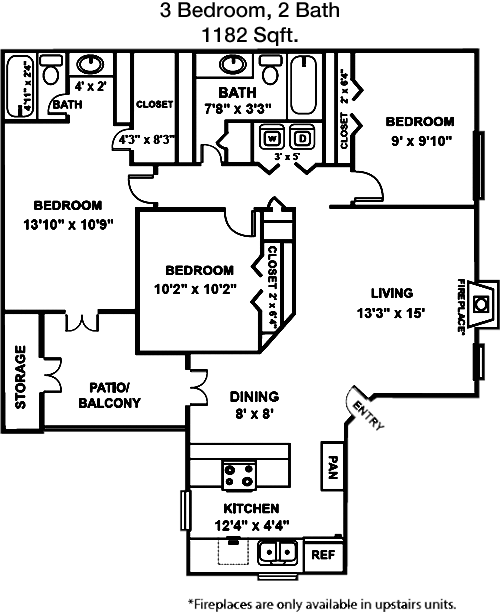 1,182 sq ft floorplan layout
