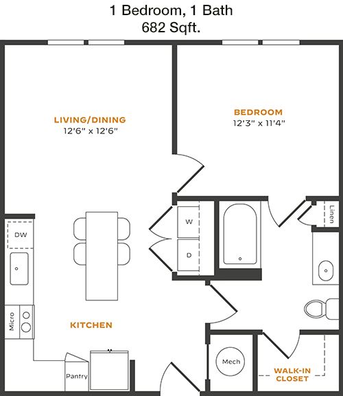 682 sq ft floorplan layout