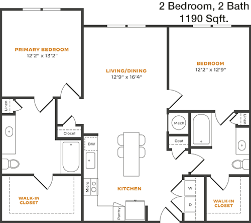 1,190 sq ft floorplan layout