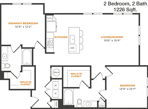 1,226 sq ft floorplan layout