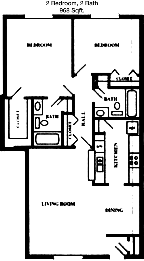 968 sq ft floorplan layout