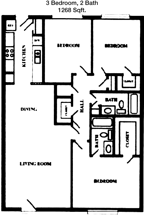 1,268 sq ft floorplan layout