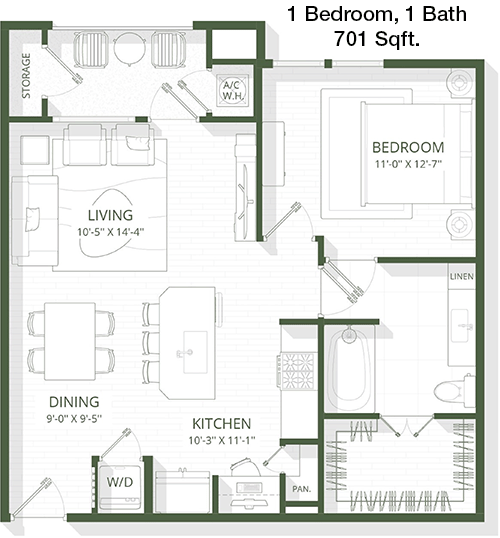 701 sq ft floorplan layout