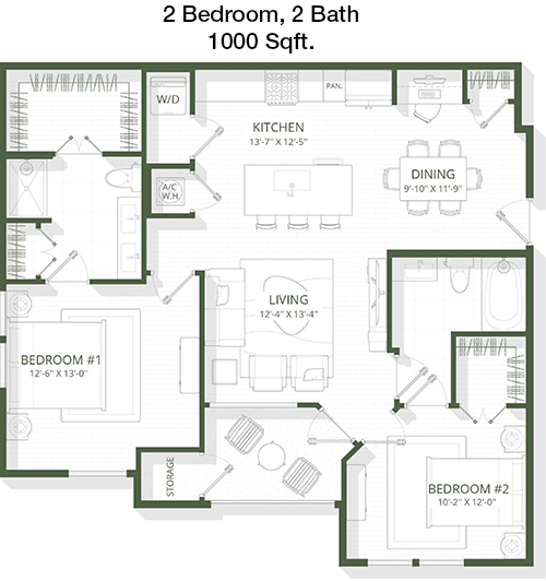 1,000 sq ft floorplan layout